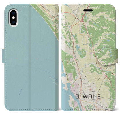 【追分（秋田県）】地図柄iPhoneケース（手帳タイプ）ナチュラル・iPhone XS Max 用
