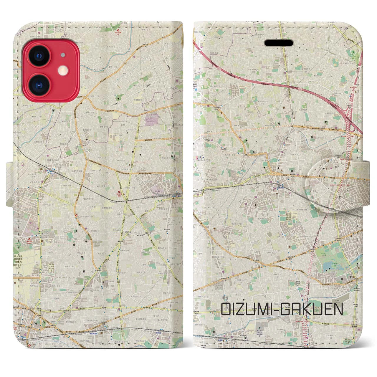 【大泉学園（東京都）】地図柄iPhoneケース（手帳タイプ）ナチュラル・iPhone 11 用