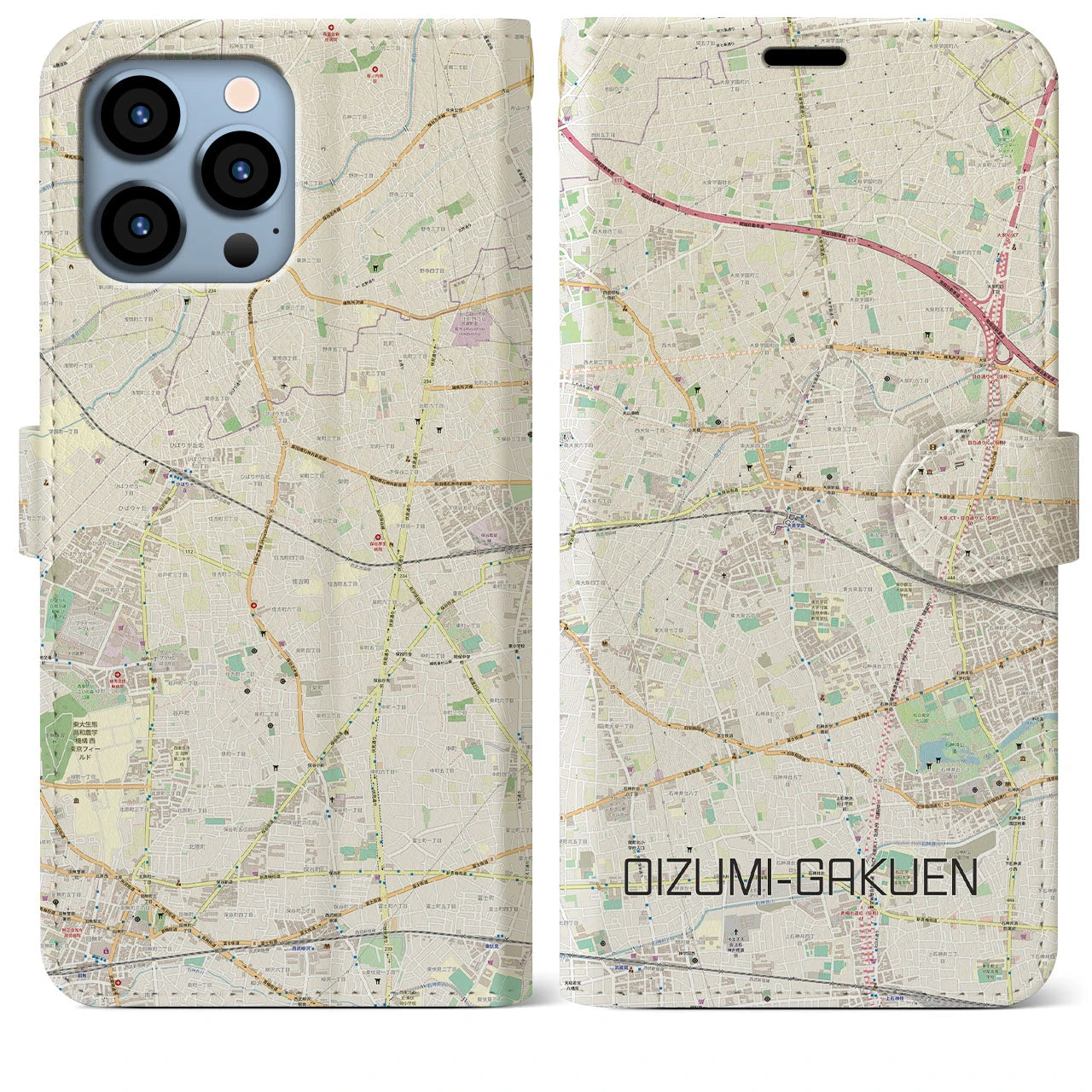 【大泉学園】地図柄iPhoneケース（手帳両面タイプ・ナチュラル）iPhone 13 Pro Max 用