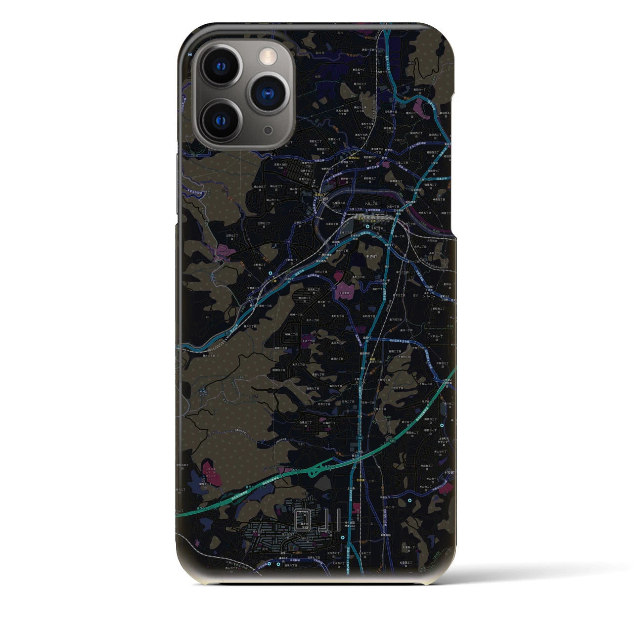 【王寺】地図柄iPhoneケース（バックカバータイプ・ブラック）iPhone 11 Pro Max 用