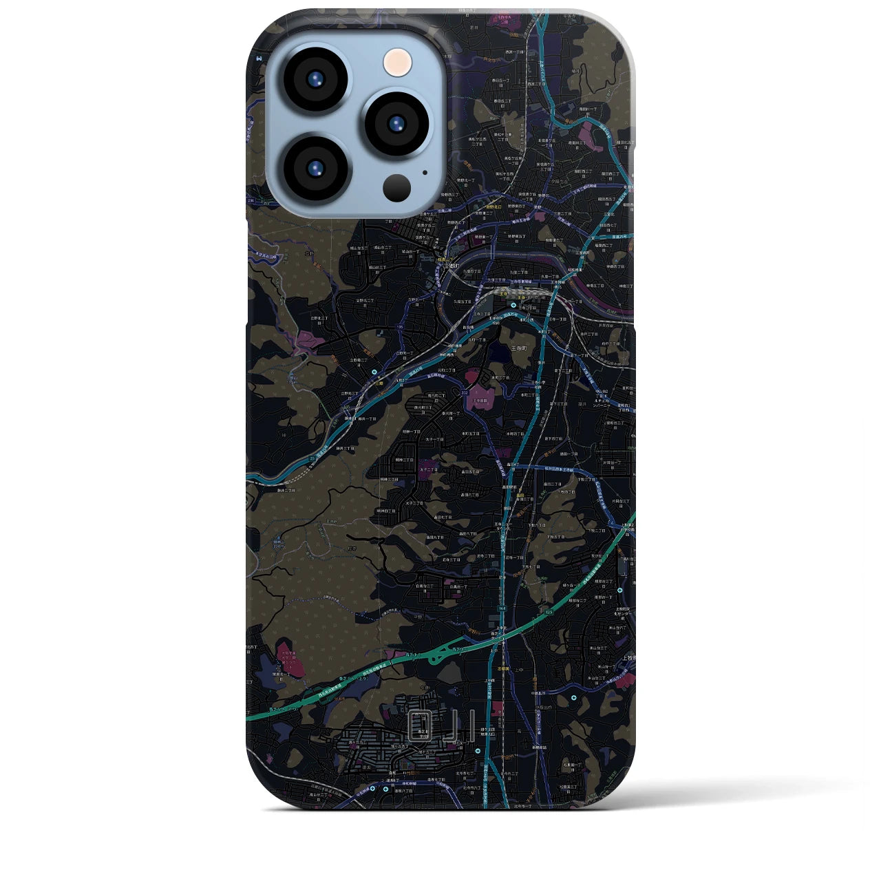 【王寺】地図柄iPhoneケース（バックカバータイプ・ブラック）iPhone 13 Pro Max 用