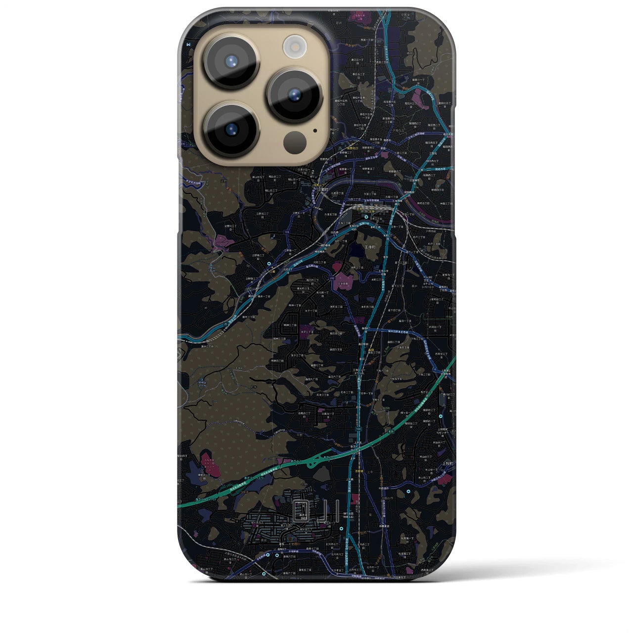 【王寺】地図柄iPhoneケース（バックカバータイプ・ブラック）iPhone 14 Pro Max 用