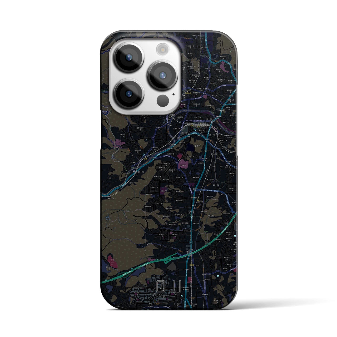 【王寺】地図柄iPhoneケース（バックカバータイプ・ブラック）iPhone 14 Pro 用
