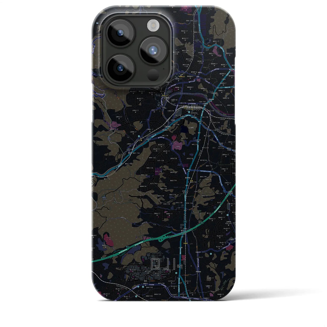 【王寺】地図柄iPhoneケース（バックカバータイプ・ブラック）iPhone 15 Pro Max 用