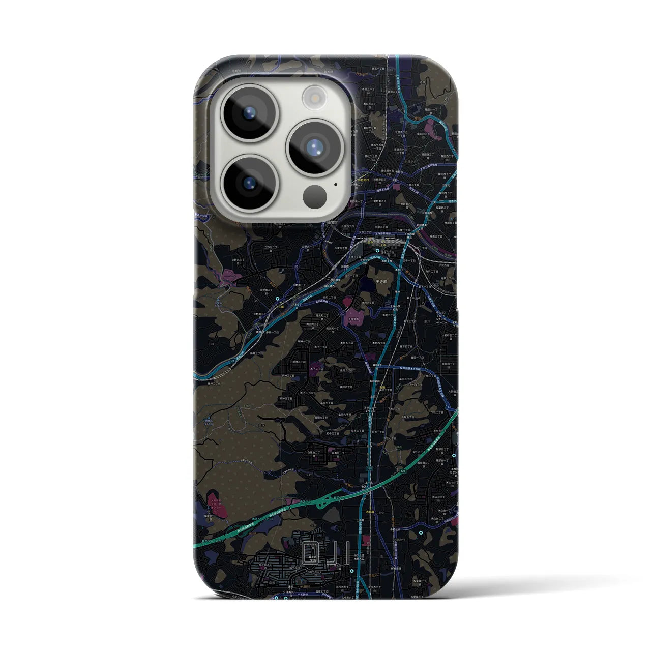 【王寺】地図柄iPhoneケース（バックカバータイプ・ブラック）iPhone 15 Pro 用