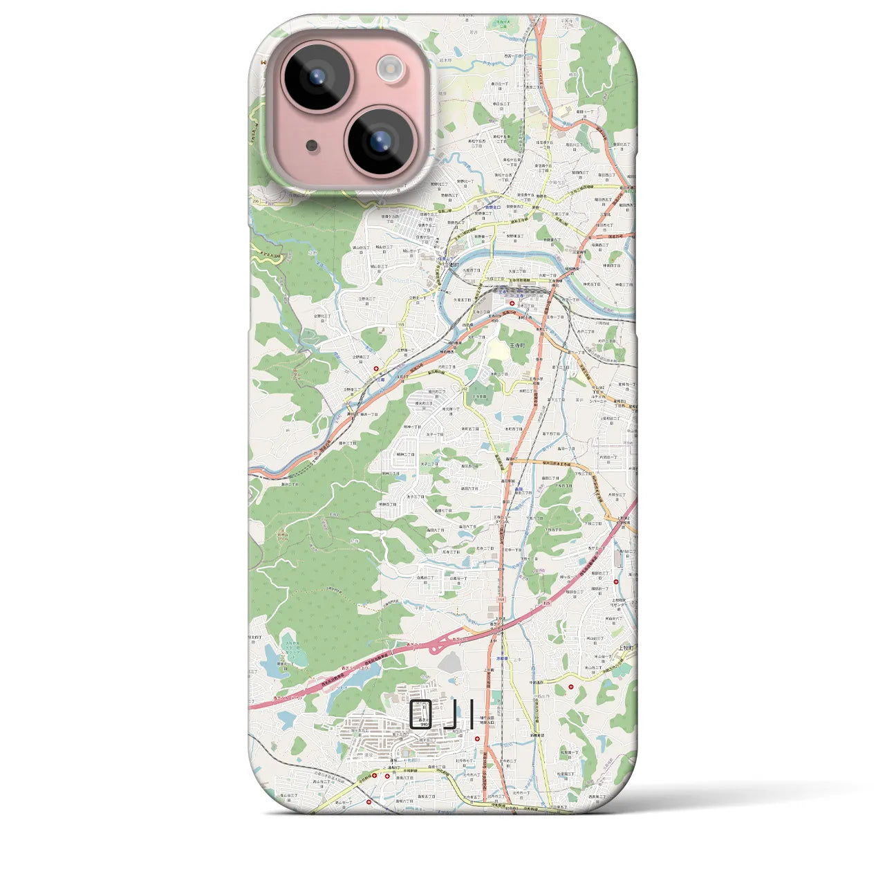【王寺】地図柄iPhoneケース（バックカバータイプ・ナチュラル）iPhone 15 Plus 用
