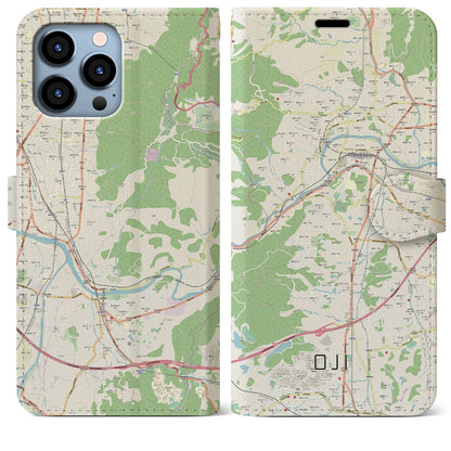 【王寺（奈良県）】地図柄iPhoneケース（手帳タイプ）ナチュラル・iPhone 13 Pro Max 用