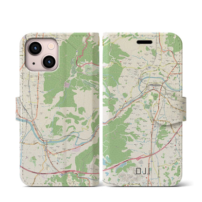 【王寺（奈良県）】地図柄iPhoneケース（手帳タイプ）ナチュラル・iPhone 13 mini 用
