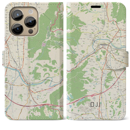 【王寺（奈良県）】地図柄iPhoneケース（手帳タイプ）ナチュラル・iPhone 14 Pro Max 用