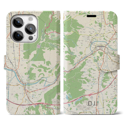 【王寺（奈良県）】地図柄iPhoneケース（手帳タイプ）ナチュラル・iPhone 14 Pro 用