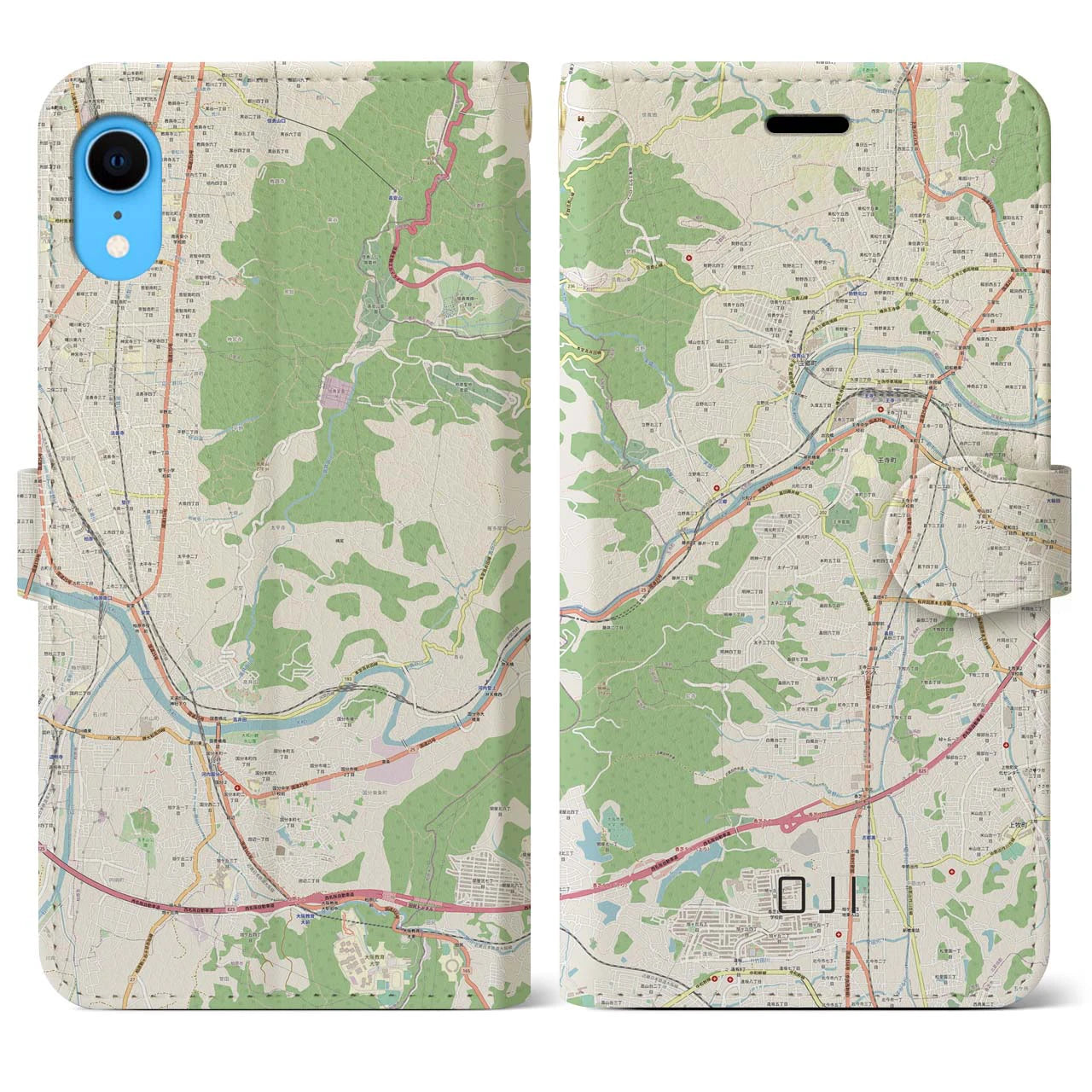 【王寺】地図柄iPhoneケース（手帳両面タイプ・ナチュラル）iPhone XR 用