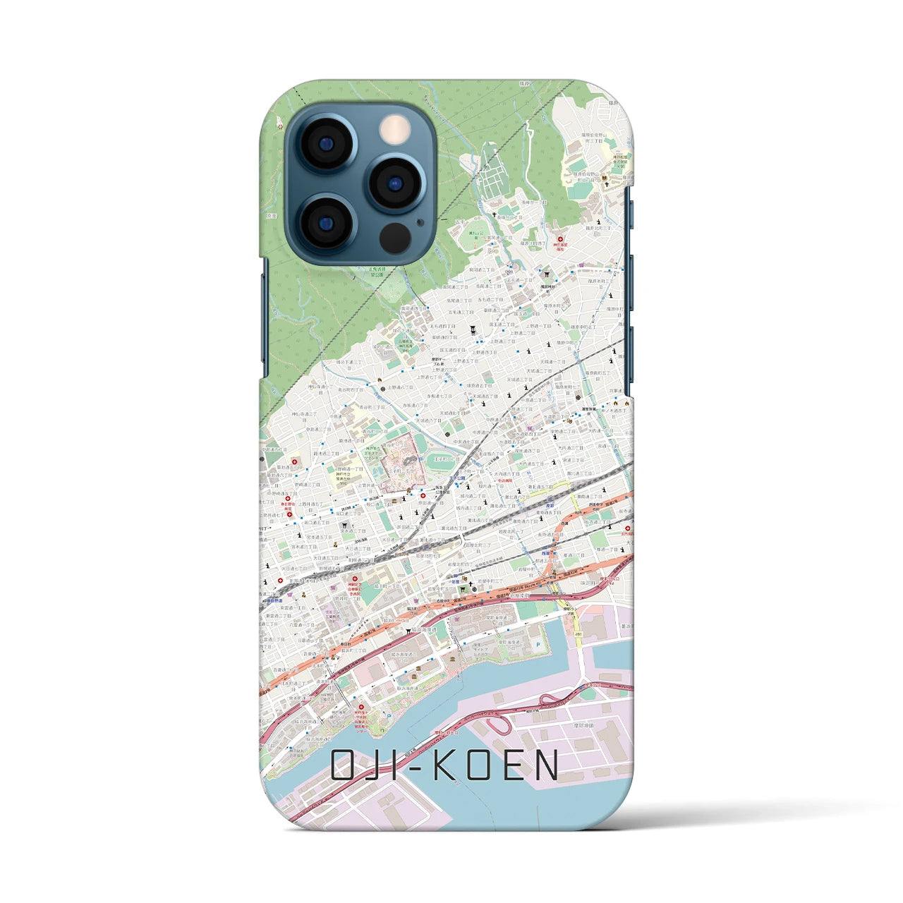 【王子公園】地図柄iPhoneケース（バックカバータイプ・ナチュラル）iPhone 12 / 12 Pro 用