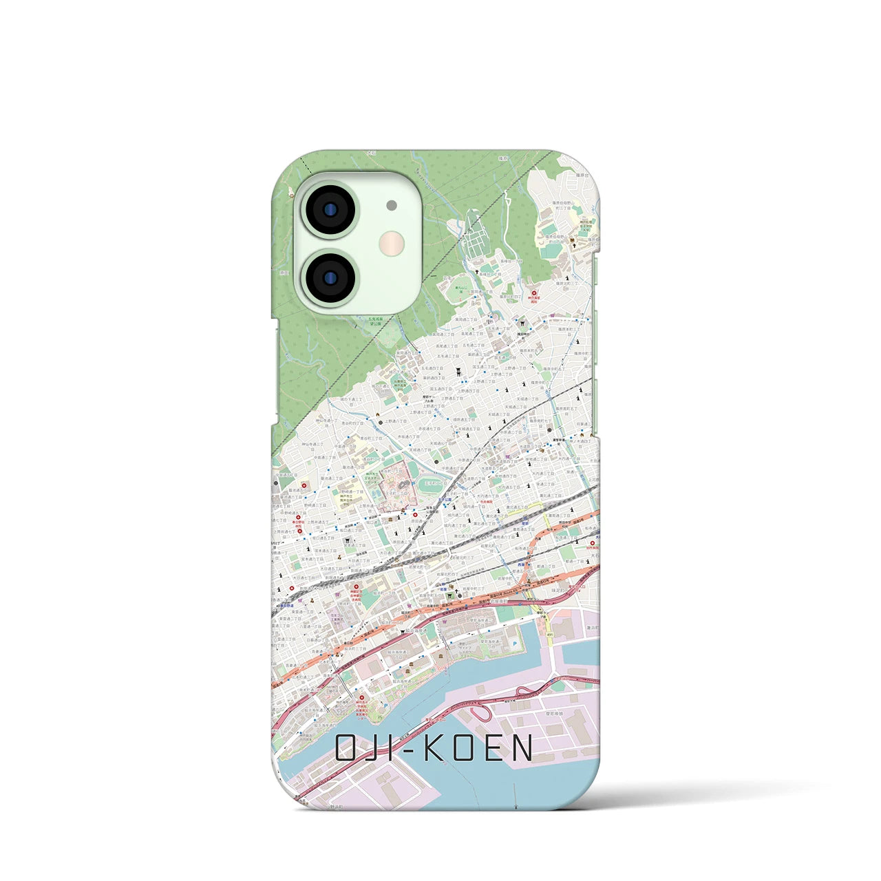 【王子公園】地図柄iPhoneケース（バックカバータイプ・ナチュラル）iPhone 12 mini 用