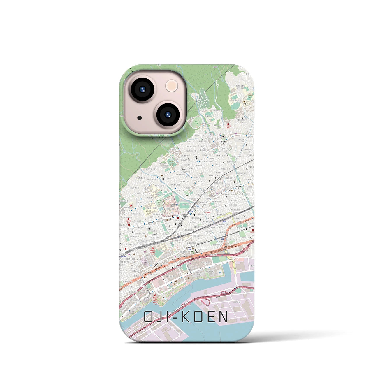 【王子公園】地図柄iPhoneケース（バックカバータイプ・ナチュラル）iPhone 13 mini 用