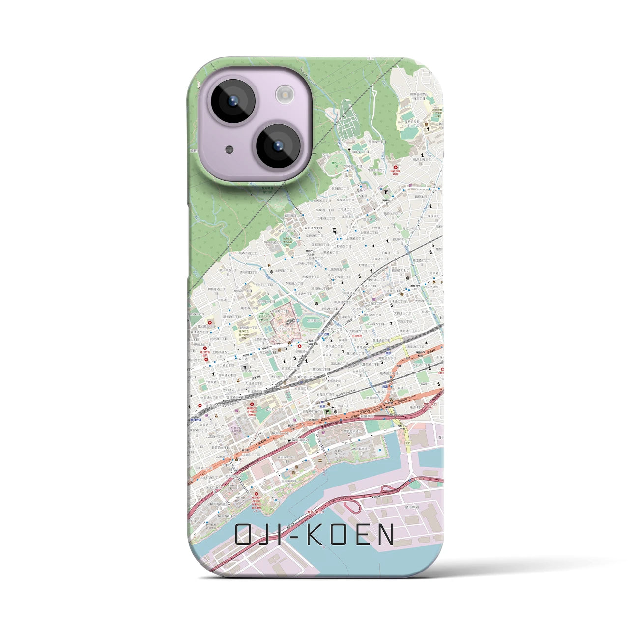 【王子公園】地図柄iPhoneケース（バックカバータイプ・ナチュラル）iPhone 14 用