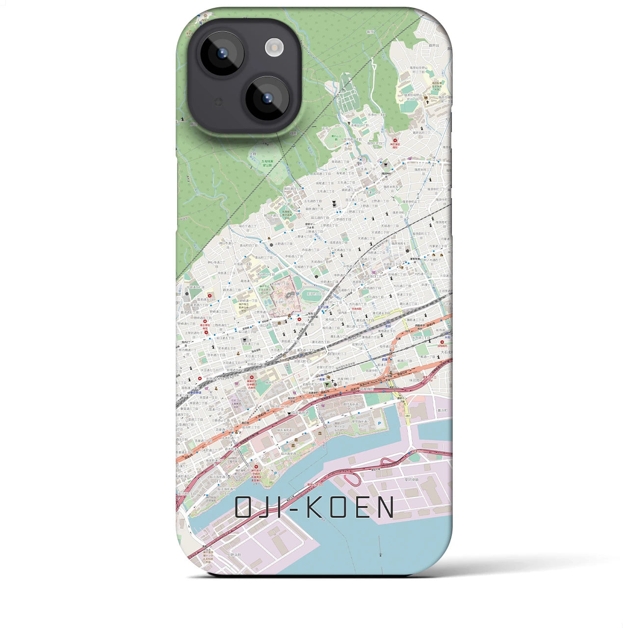 【王子公園】地図柄iPhoneケース（バックカバータイプ・ナチュラル）iPhone 14 Plus 用