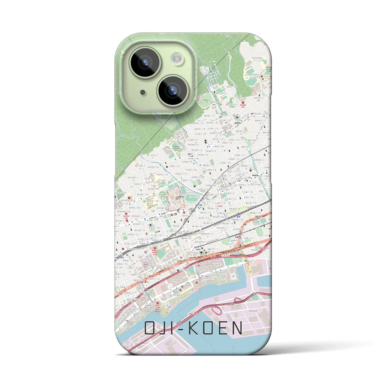 【王子公園】地図柄iPhoneケース（バックカバータイプ・ナチュラル）iPhone 15 用