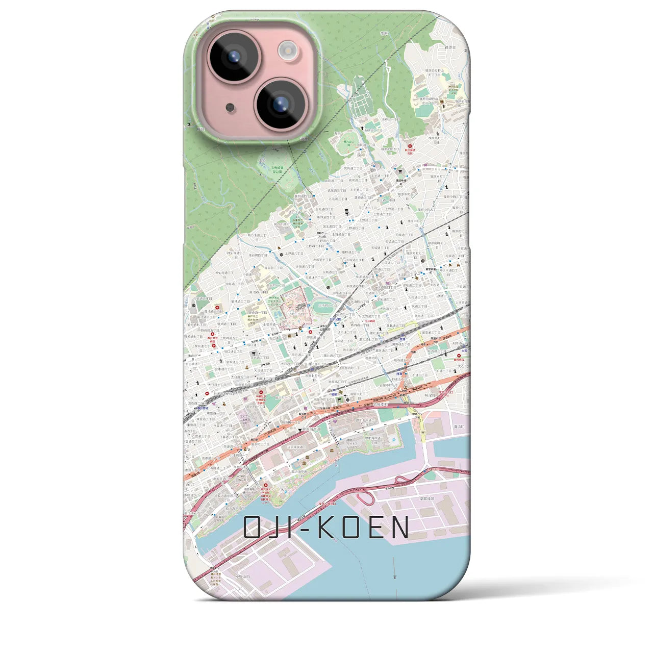 【王子公園】地図柄iPhoneケース（バックカバータイプ・ナチュラル）iPhone 15 Plus 用