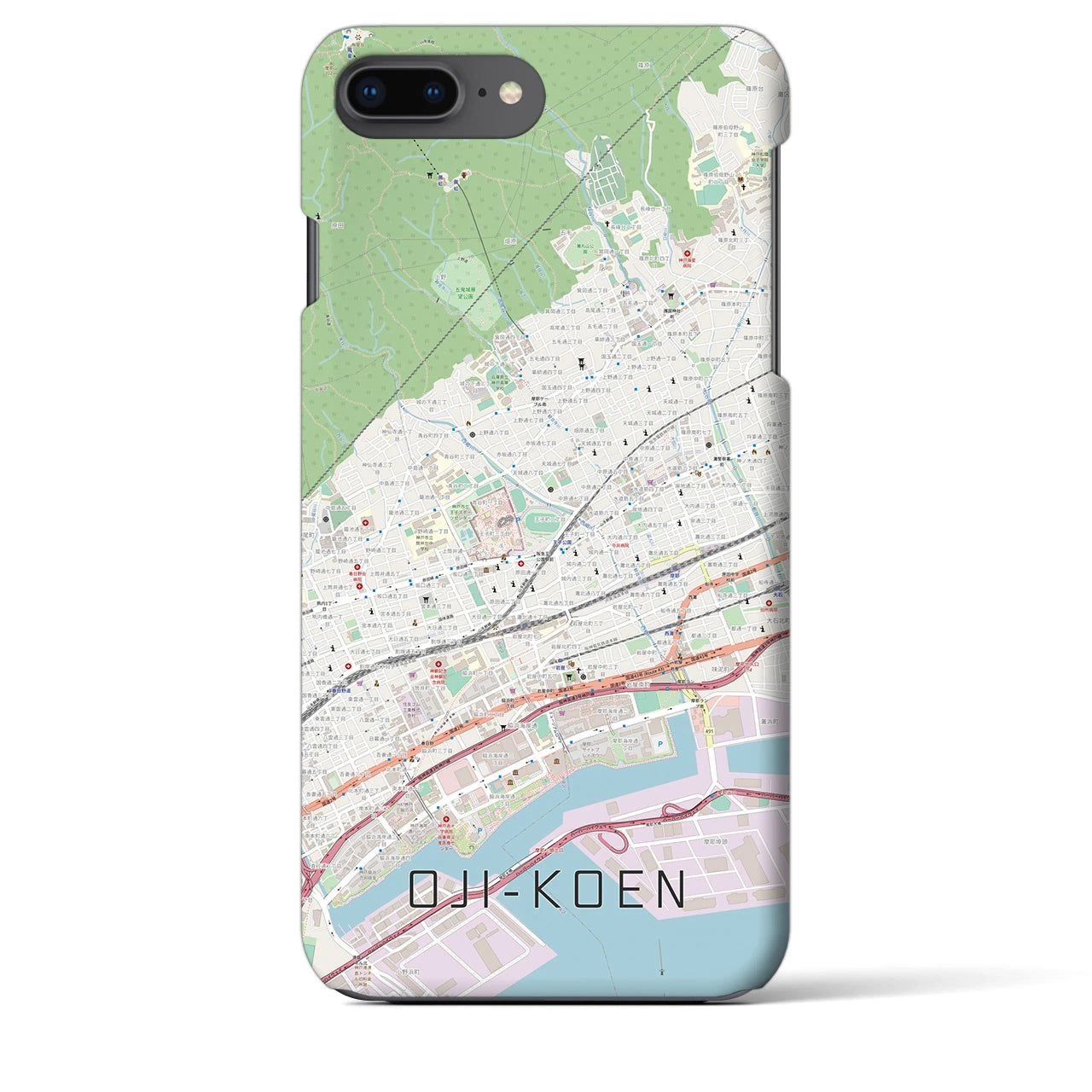 【王子公園】地図柄iPhoneケース（バックカバータイプ・ナチュラル）iPhone 8Plus /7Plus / 6sPlus / 6Plus 用