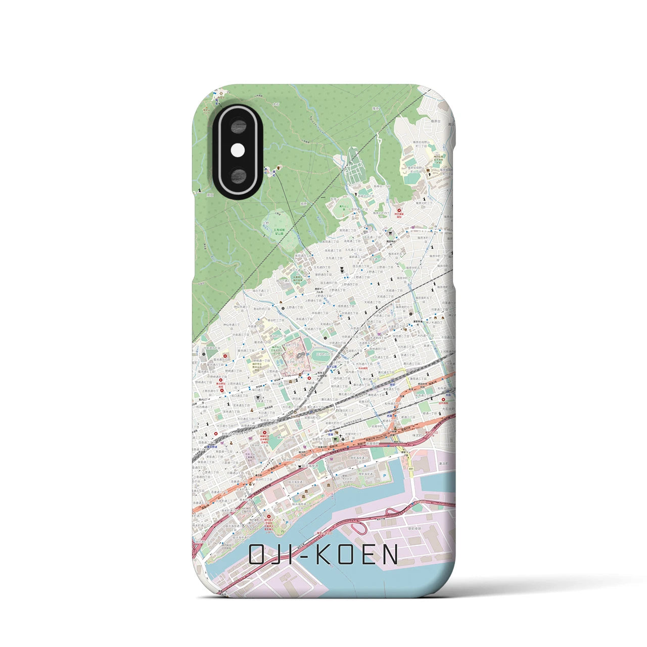 【王子公園】地図柄iPhoneケース（バックカバータイプ・ナチュラル）iPhone XS / X 用