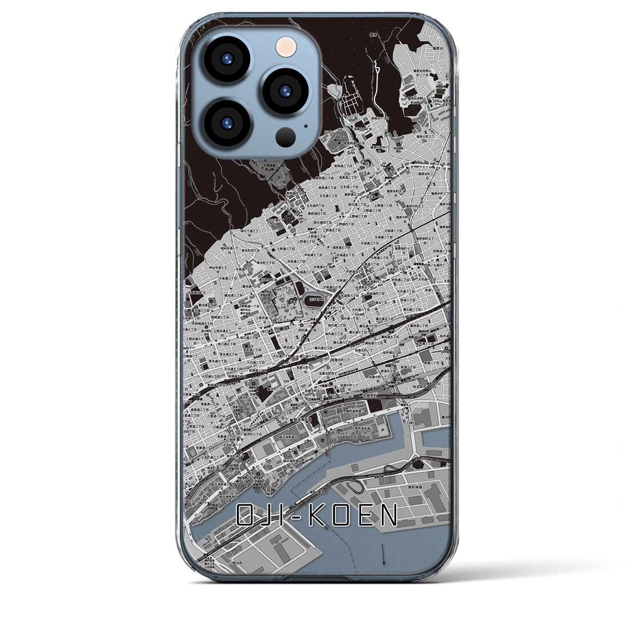 【王子公園】地図柄iPhoneケース（クリアタイプ・モノトーン）iPhone 13 Pro Max 用
