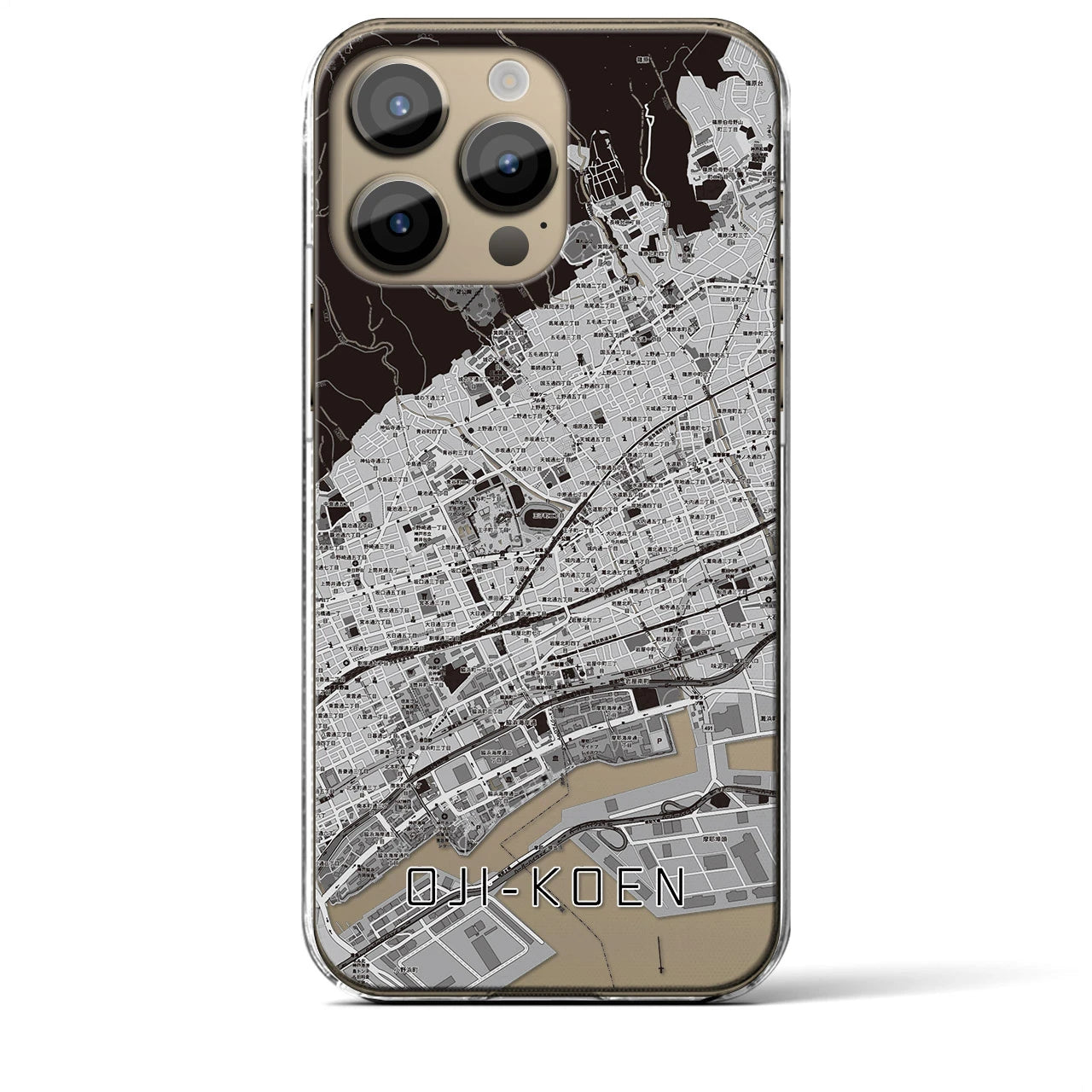 【王子公園】地図柄iPhoneケース（クリアタイプ・モノトーン）iPhone 14 Pro Max 用