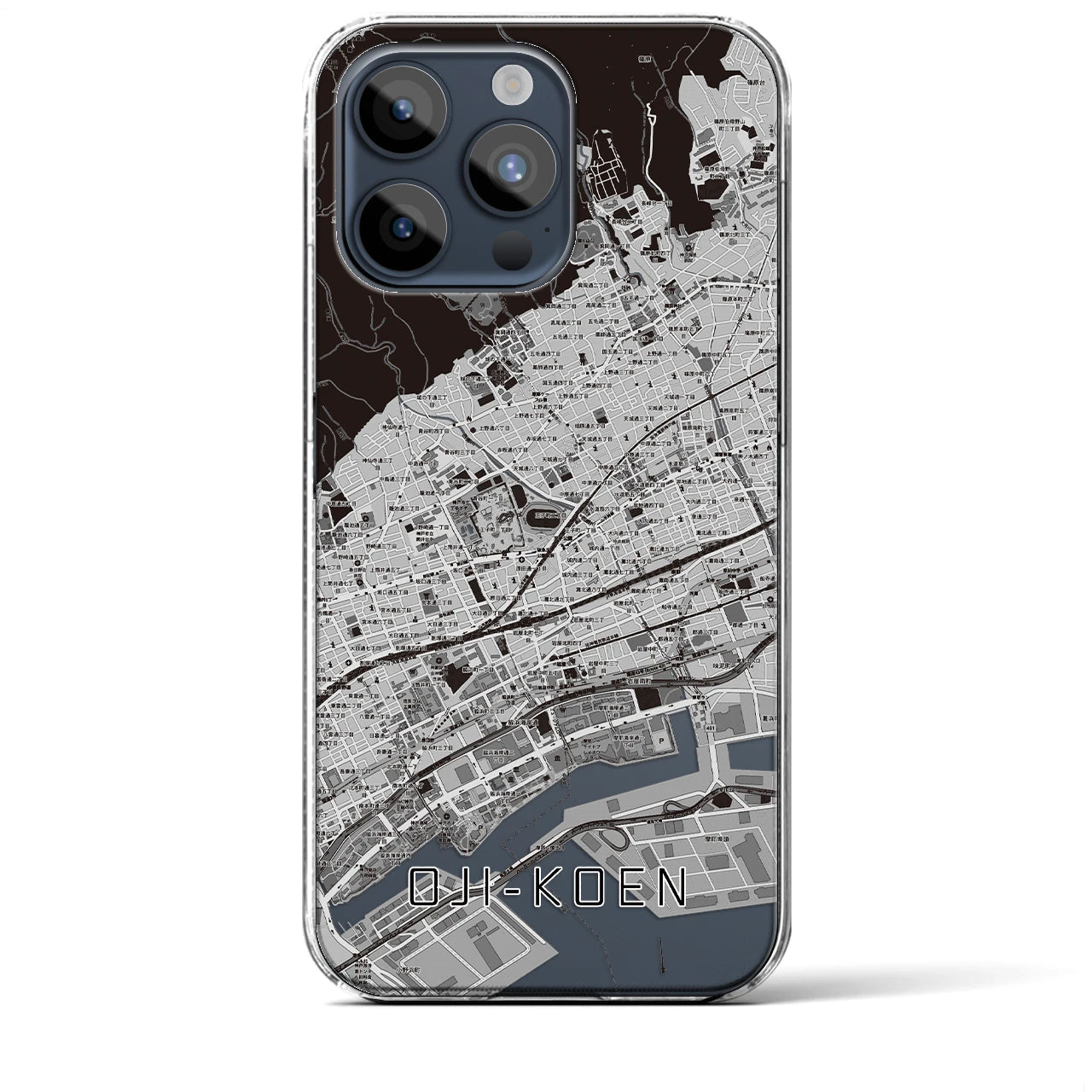 【王子公園】地図柄iPhoneケース（クリアタイプ・モノトーン）iPhone 15 Pro Max 用