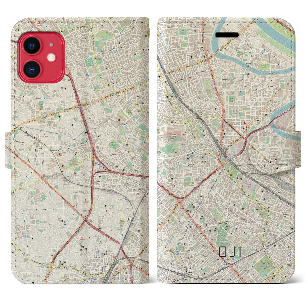 【王子】地図柄iPhoneケース（手帳両面タイプ・ナチュラル）iPhone 11 用