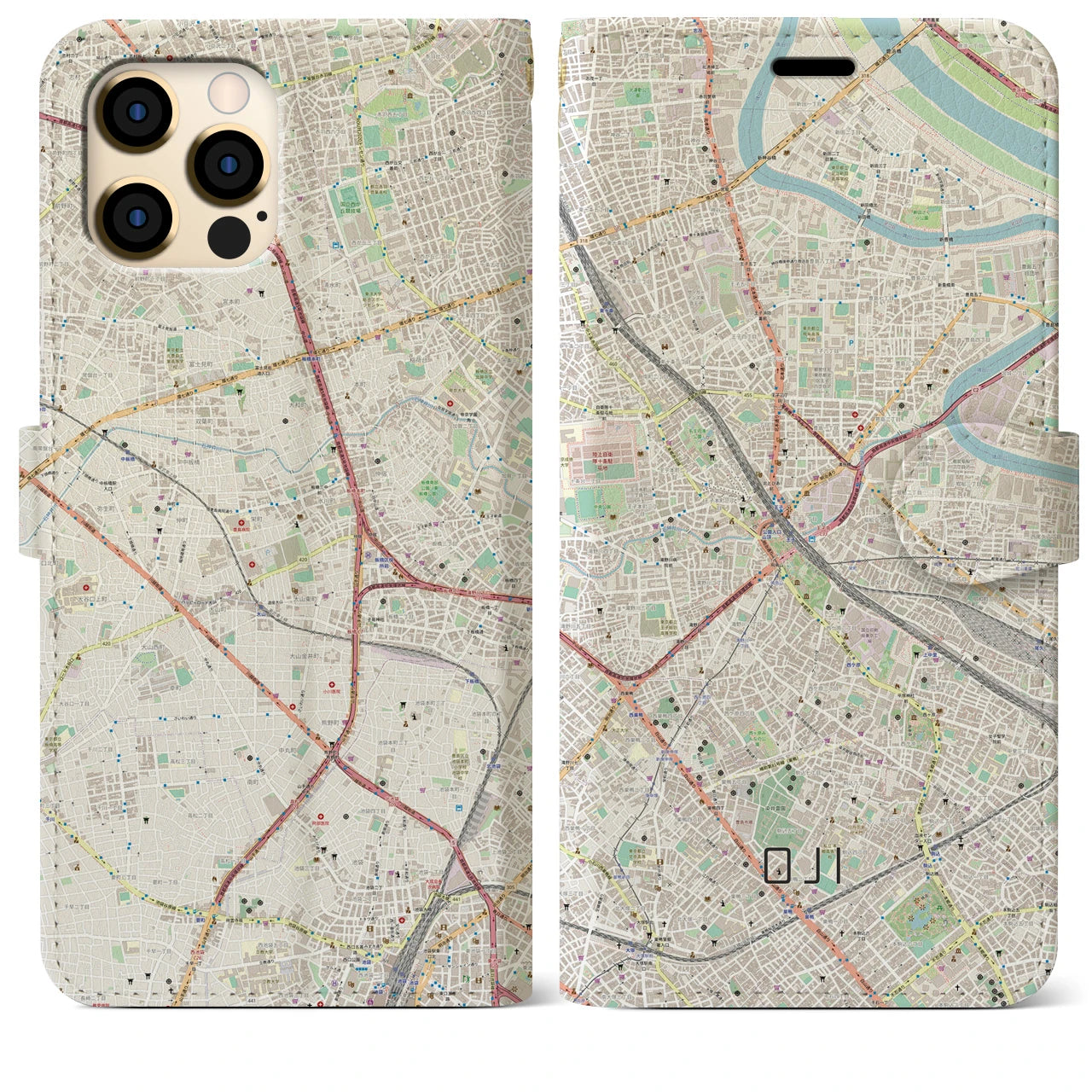 【王子】地図柄iPhoneケース（手帳両面タイプ・ナチュラル）iPhone 12 Pro Max 用