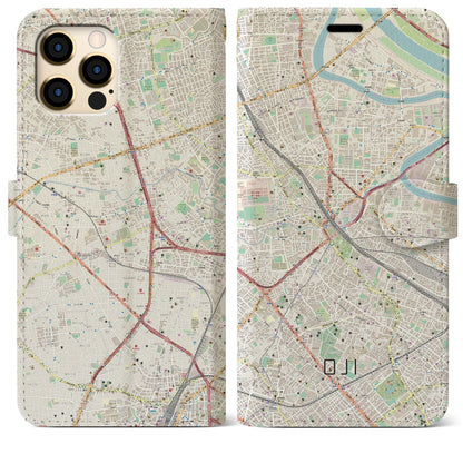 【王子（東京都）】地図柄iPhoneケース（手帳タイプ）ナチュラル・iPhone 12 Pro Max 用