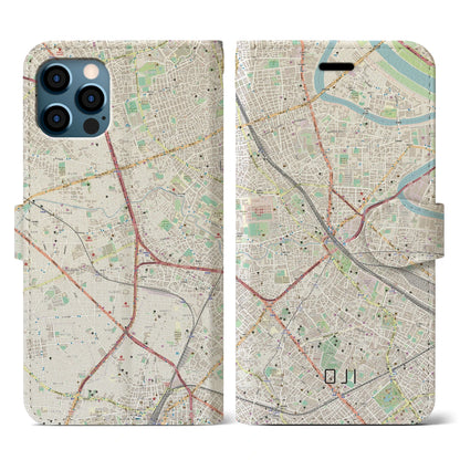 【王子（東京都）】地図柄iPhoneケース（手帳タイプ）ナチュラル・iPhone 12 / 12 Pro 用