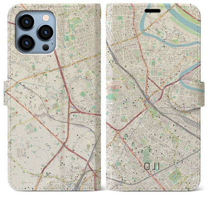 【王子（東京都）】地図柄iPhoneケース（手帳タイプ）ナチュラル・iPhone 13 Pro Max 用