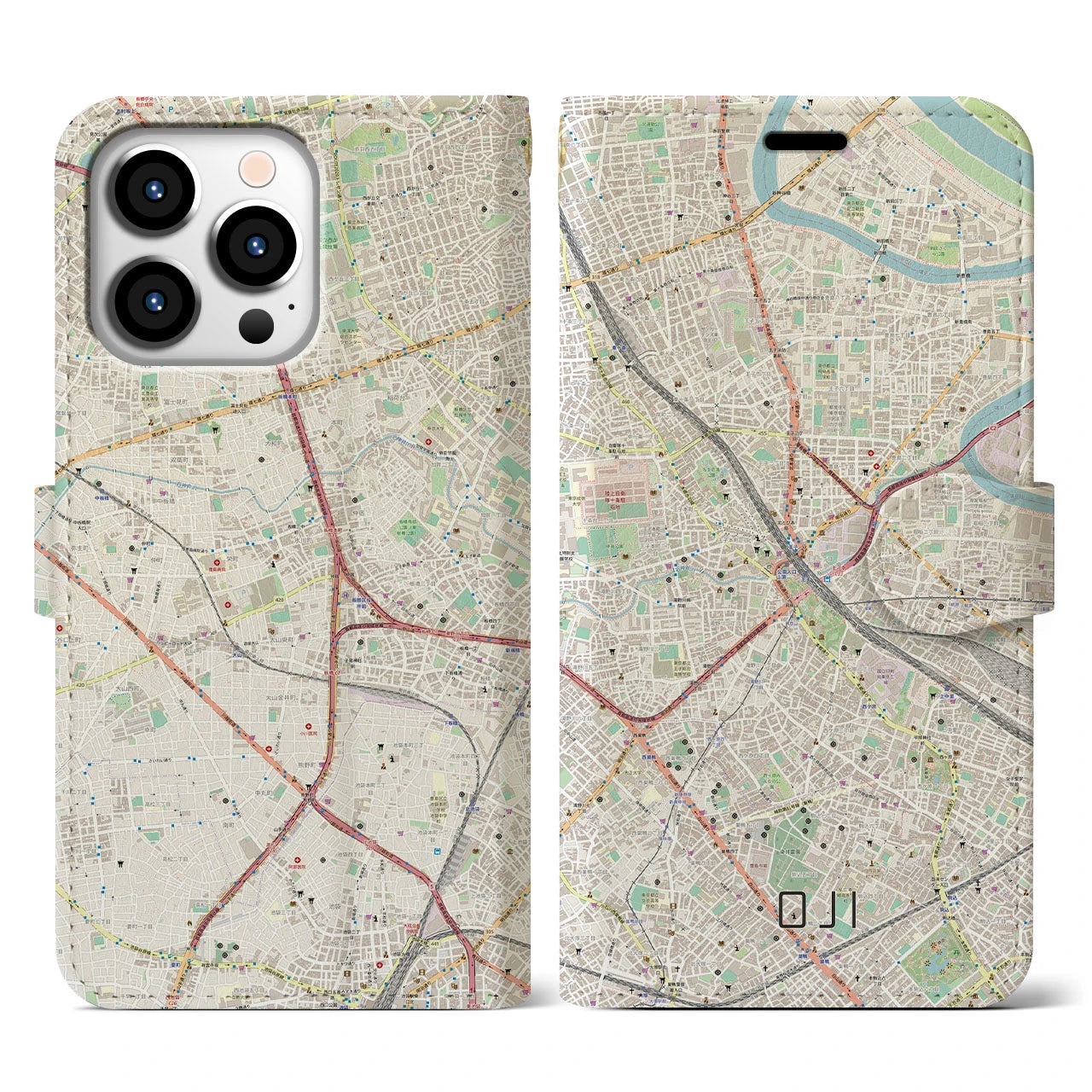 【王子】地図柄iPhoneケース（手帳両面タイプ・ナチュラル）iPhone 13 Pro 用