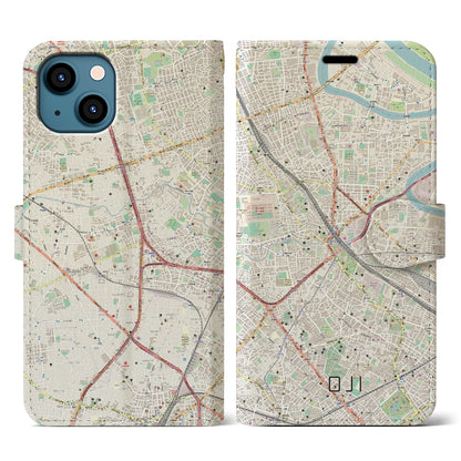 【王子（東京都）】地図柄iPhoneケース（手帳タイプ）ナチュラル・iPhone 13 用
