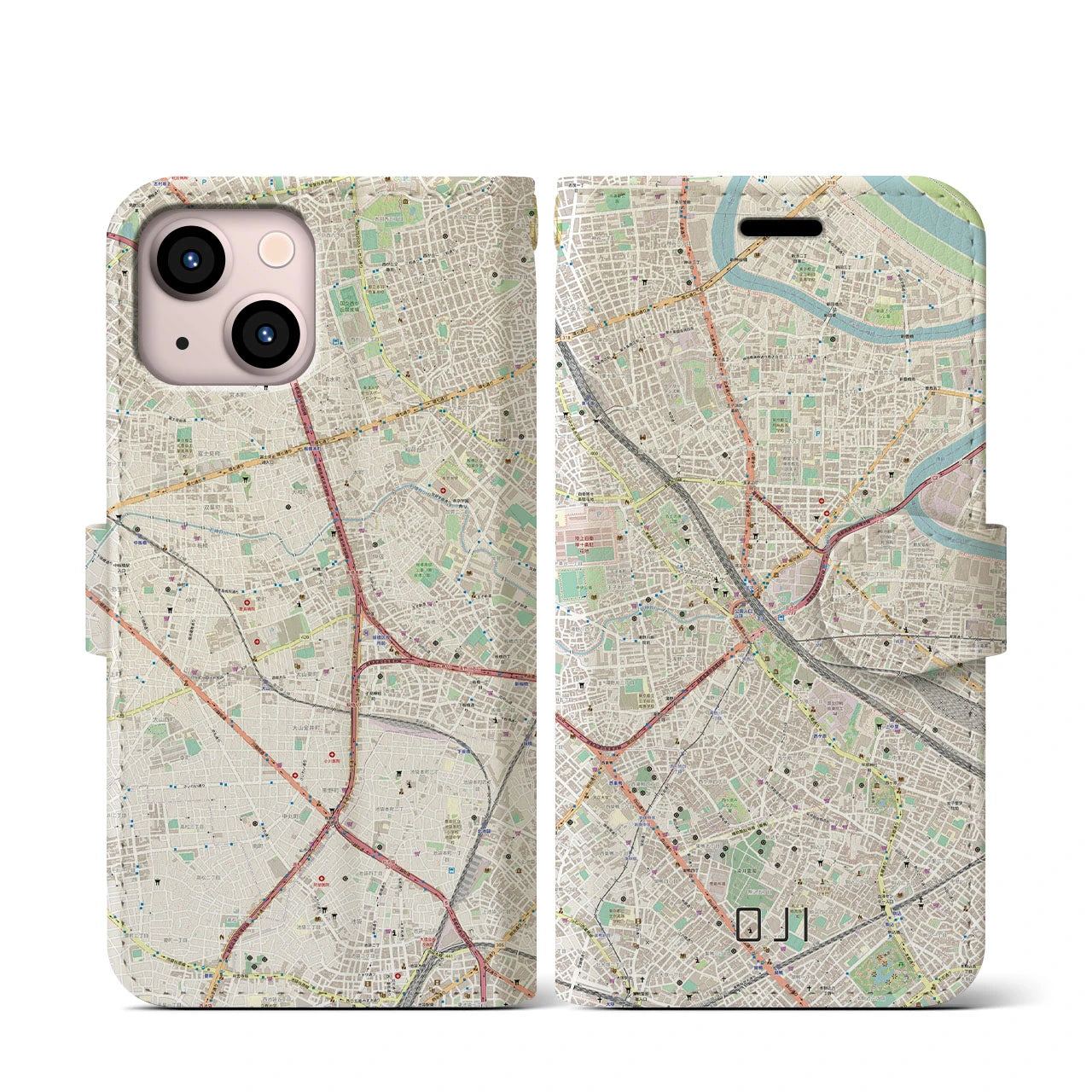 【王子】地図柄iPhoneケース（手帳両面タイプ・ナチュラル）iPhone 13 mini 用