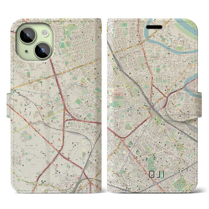 【王子（東京都）】地図柄iPhoneケース（手帳タイプ）ナチュラル・iPhone 15 用