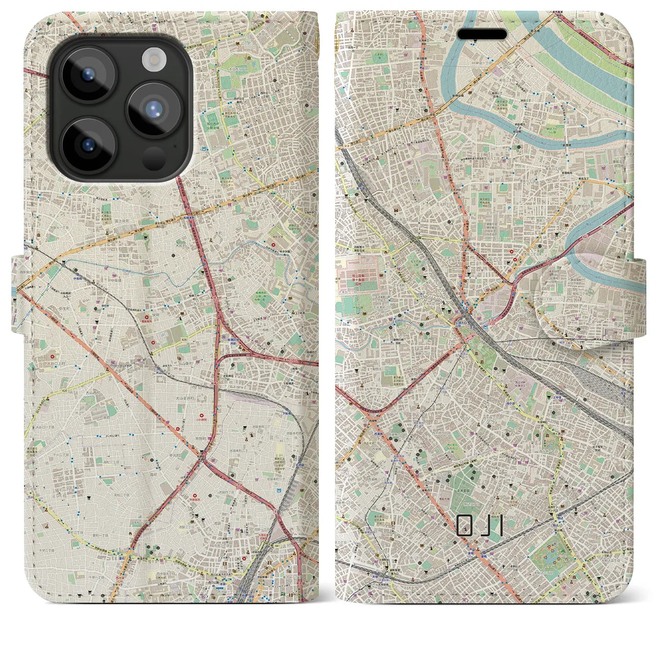 【王子】地図柄iPhoneケース（手帳両面タイプ・ナチュラル）iPhone 15 Pro Max 用