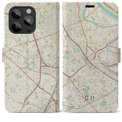 【王子（東京都）】地図柄iPhoneケース（手帳タイプ）ナチュラル・iPhone 15 Pro Max 用