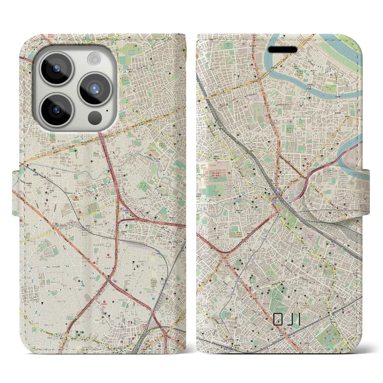 【王子】地図柄iPhoneケース（手帳両面タイプ・ナチュラル）iPhone 15 Pro 用