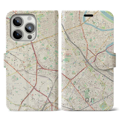 【王子（東京都）】地図柄iPhoneケース（手帳タイプ）ナチュラル・iPhone 15 Pro 用
