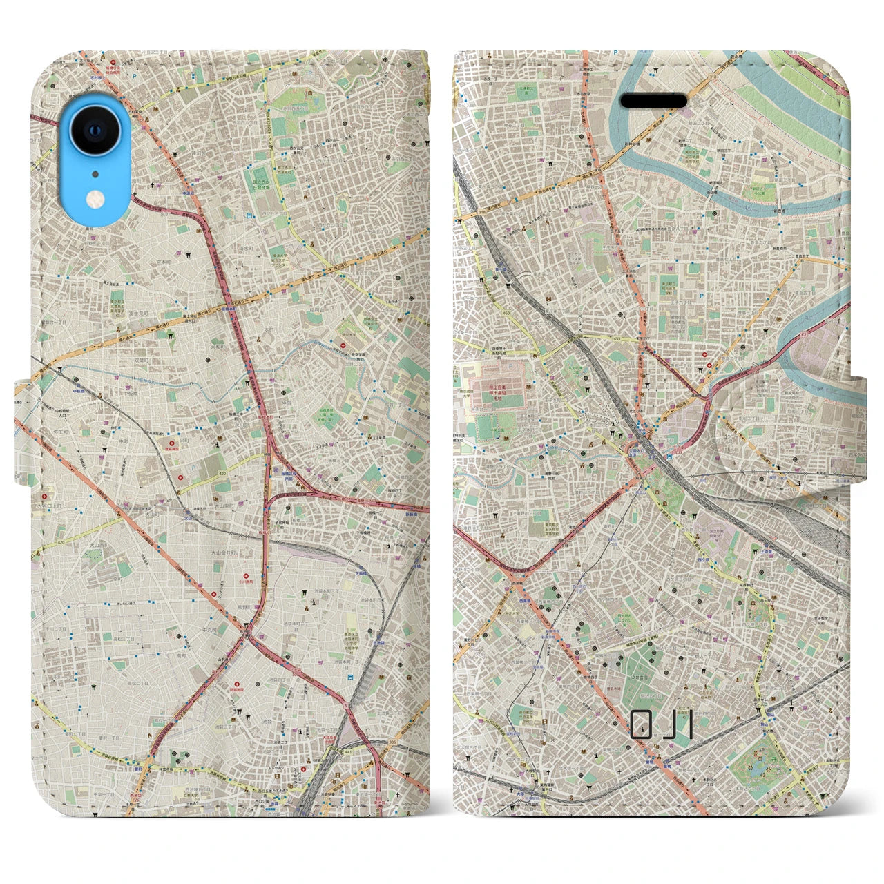 【王子】地図柄iPhoneケース（手帳両面タイプ・ナチュラル）iPhone XR 用