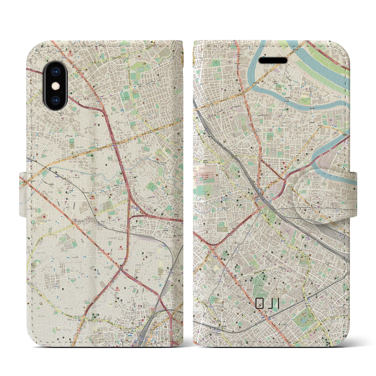 【王子】地図柄iPhoneケース（手帳両面タイプ・ナチュラル）iPhone XS / X 用