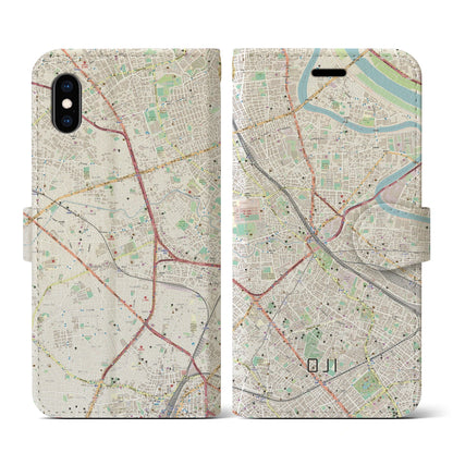 【王子（東京都）】地図柄iPhoneケース（手帳タイプ）ナチュラル・iPhone XS / X 用