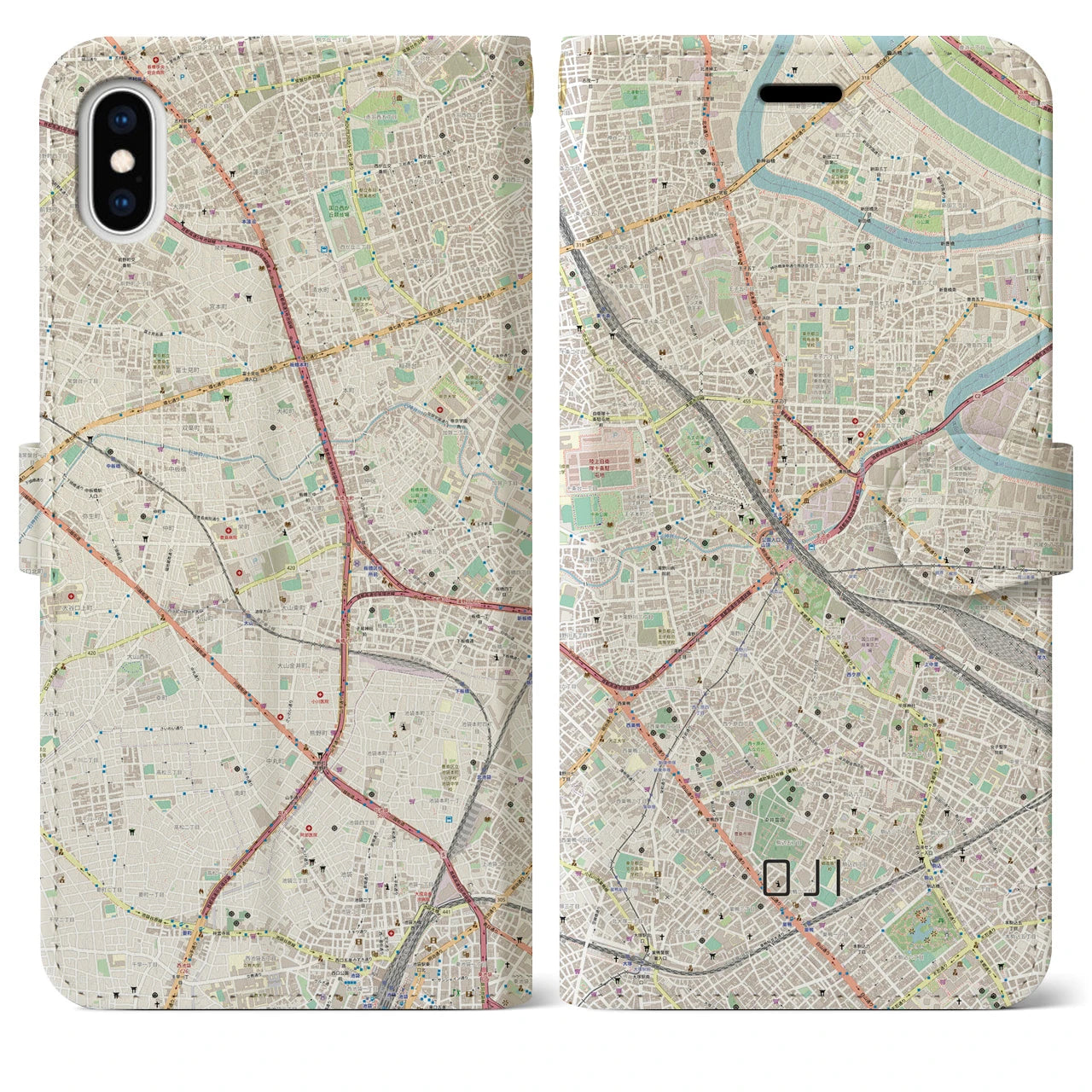 【王子】地図柄iPhoneケース（手帳両面タイプ・ナチュラル）iPhone XS Max 用