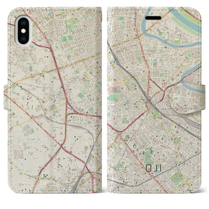 【王子（東京都）】地図柄iPhoneケース（手帳タイプ）ナチュラル・iPhone XS Max 用