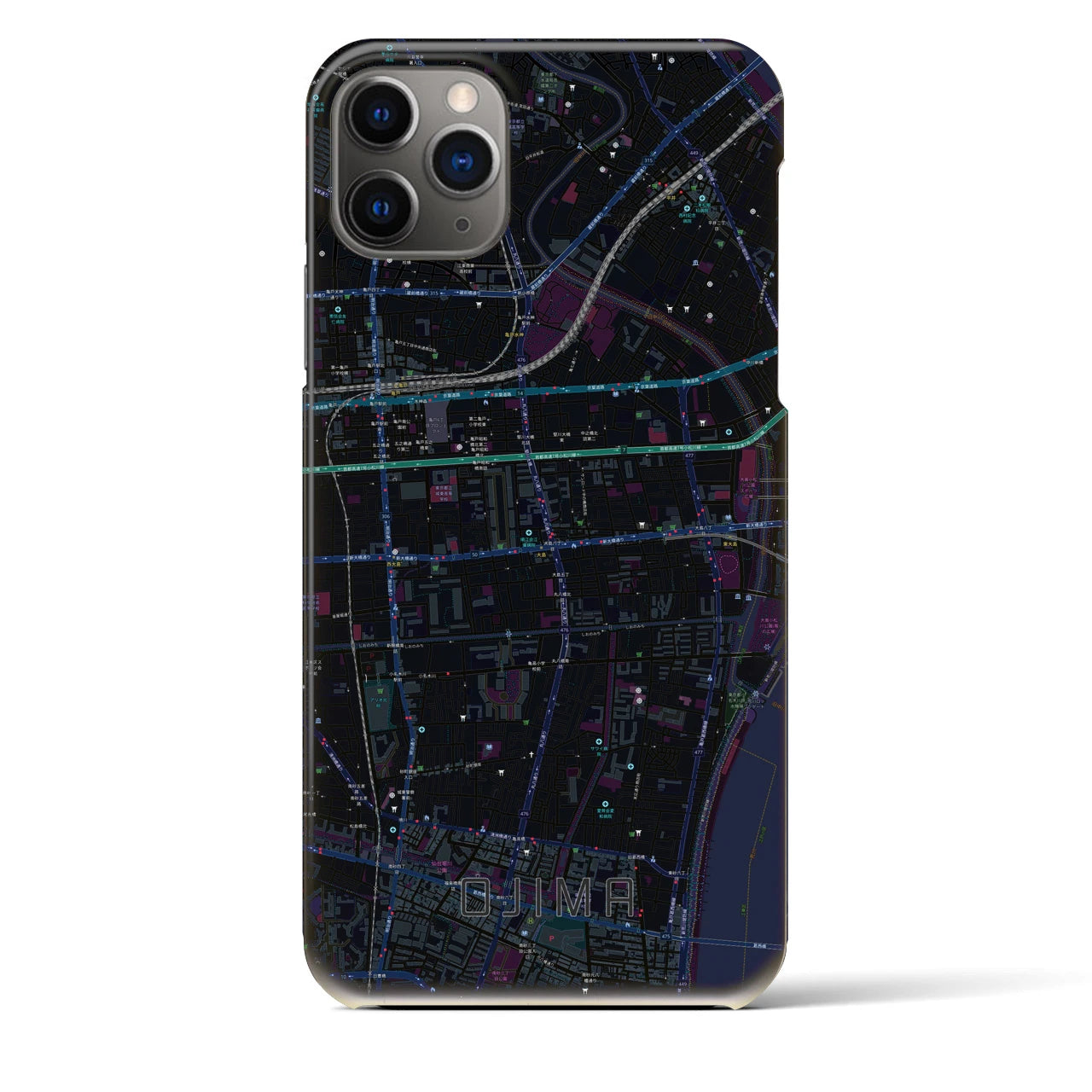 【大島】地図柄iPhoneケース（バックカバータイプ・ブラック）iPhone 11 Pro Max 用