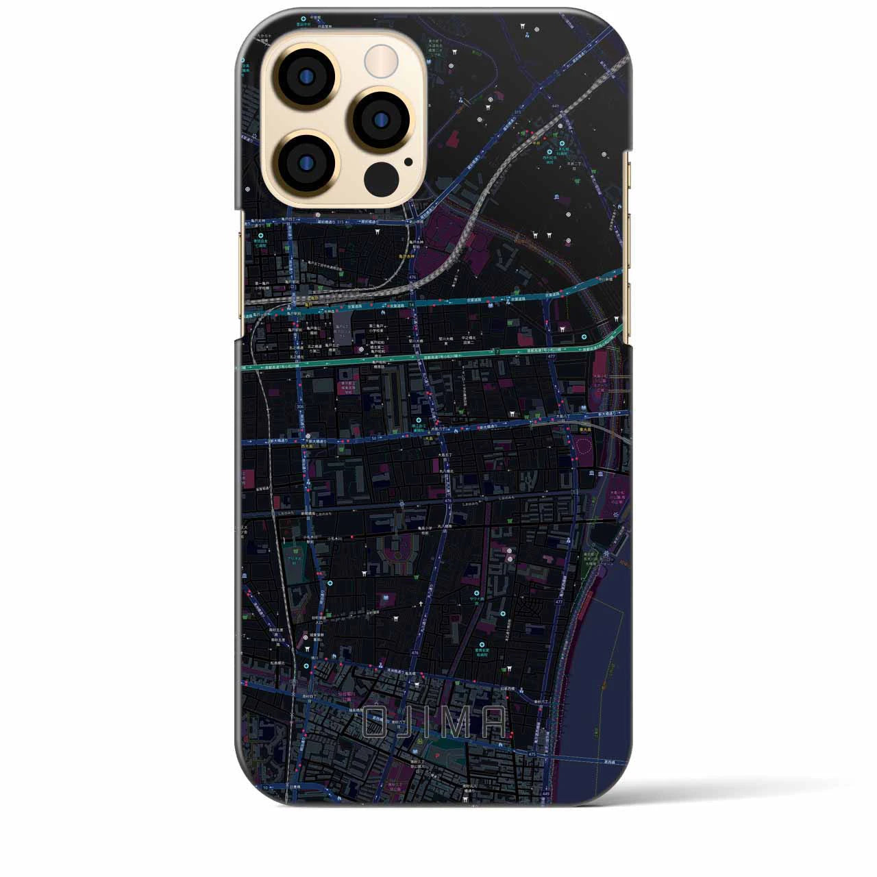 【大島】地図柄iPhoneケース（バックカバータイプ・ブラック）iPhone 12 Pro Max 用