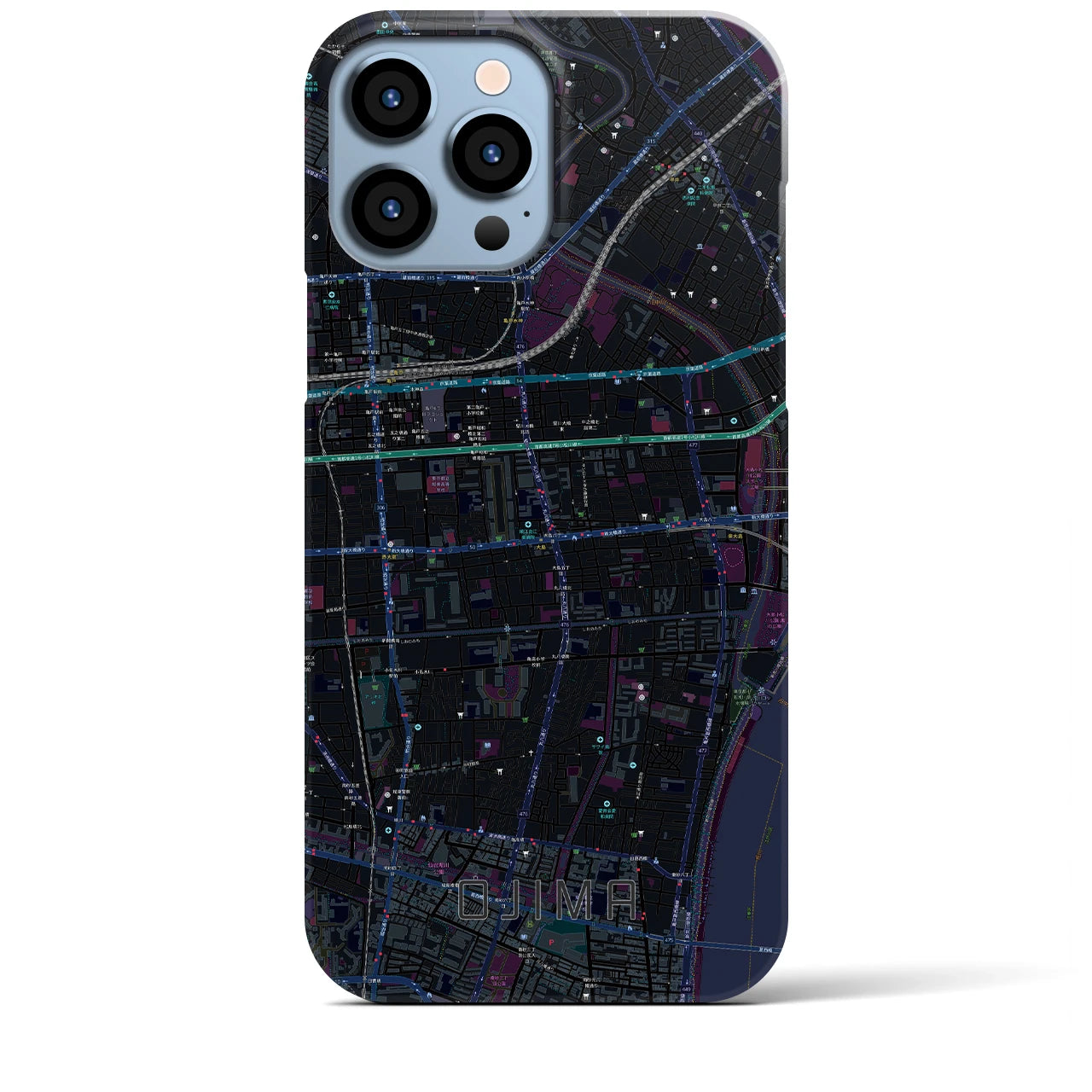 【大島】地図柄iPhoneケース（バックカバータイプ・ブラック）iPhone 13 Pro Max 用
