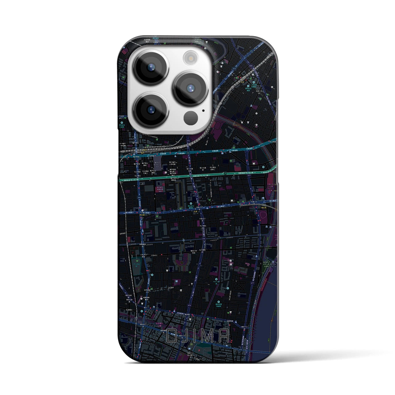 【大島】地図柄iPhoneケース（バックカバータイプ・ブラック）iPhone 14 Pro 用