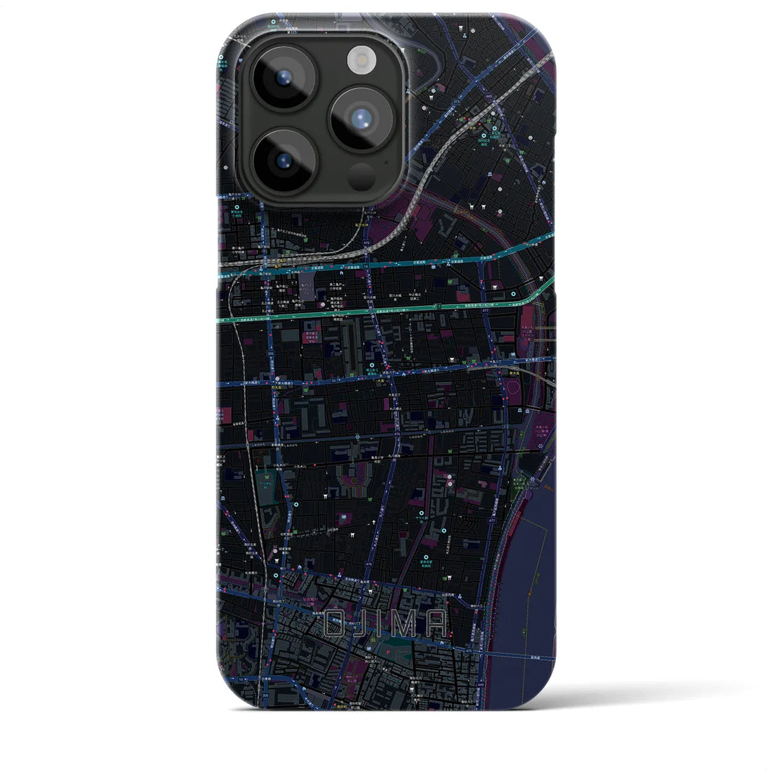 【大島】地図柄iPhoneケース（バックカバータイプ・ブラック）iPhone 15 Pro Max 用